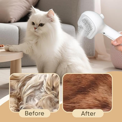 3-in-1 Cat Steam Brush – Pet Grooming &amp; Shedding Comb with Gentle Steam Spray, One-Click Hair Release, for Long &amp; Short Hair Cats &amp; Dogs (White)