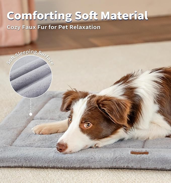 Made4Pets Dog Crate Pad Bed for Medium Dogs, Washable &amp; Reversible, Anti-Slip Kennel Mat for Cozy Sleeping, Soft Fluffy Dog Bed for Indoor &amp; Outdoor Use, 29"x21", Gray