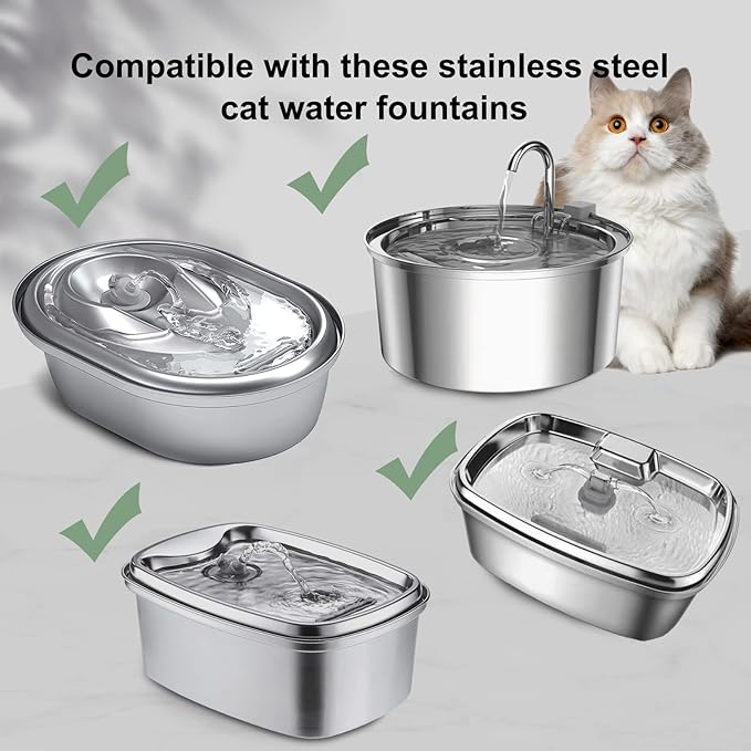 Cat Water Fountain Filters, Compatible with Stainless Steel Pet Fountain Replacement Filters for Cat Fountain (4 Filters&amp; 4 Sponges)