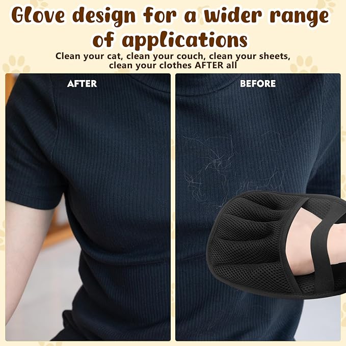Pet Hair Remover Gloves,Electrostatic Removal for Pet Hair,Reusable Cat &amp; Dog Grooming Gloves for Clothing/Couch/Furniture/Carpet/Car Seat(2Pcs)