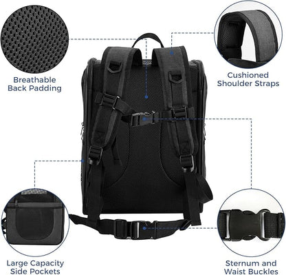 Apollo Walker Dog &amp; Cat Carrier Backpack for 4-15lb Pets - Ventilated Safe Design with Padded Back Support, Breathable Mesh Pet Backpack for Hiking, Travel, Outdoor (Black)