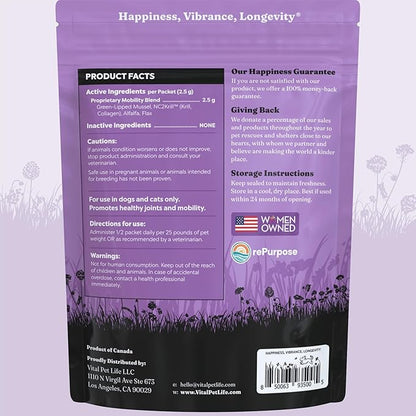 Vital Hip &amp; Joint Supplement for Dogs and Cats - Dog Joint Supplement, Mobility Support, Inflammation Defense, Green Lipped Mussels, Krill, Collagen for Dogs, Veterinarian Developed, 30 Packets