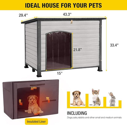 Aivituvin Dog House Outdoor with Insulated Liner, Weatherproof Dog House for Winter, Suitable for Small &amp; Medium &amp; Large Dogs with Unique All-Around Iron Frame(Off-White)