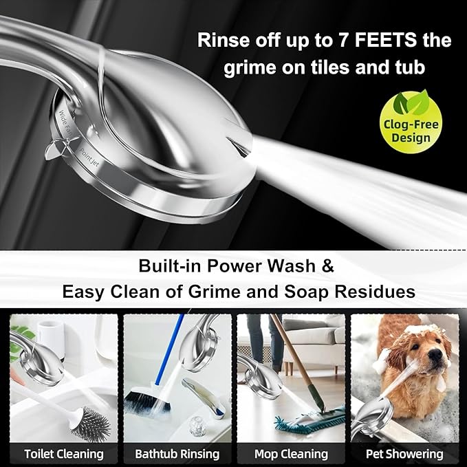 Shower Head,10 Functions High Pressure shower head with handheld, Built-in Pause Mode &amp; 2 Power Wash, Non-Clogging Nozzles High Flow Hand Held Shower Head, Leakproof 6.5ft Hose&amp;Metal Bracket
