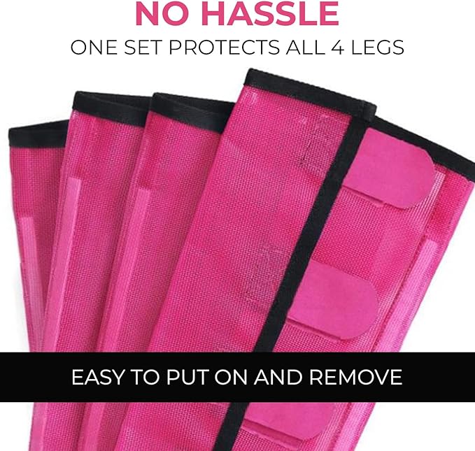 Mesh Horse Fly Boots Set of 4，Adjustable and Universal Loose Fitting &amp; Non-Slip Horse Fly Leggings for Horses,Reduce Stressful Stomping (Pink)
