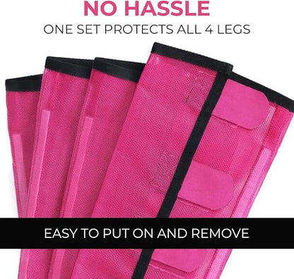 Mesh Horse Fly Boots Set of 4，Adjustable and Universal Loose Fitting &amp; Non-Slip Horse Fly Leggings for Horses,Reduce Stressful Stomping (Pink)