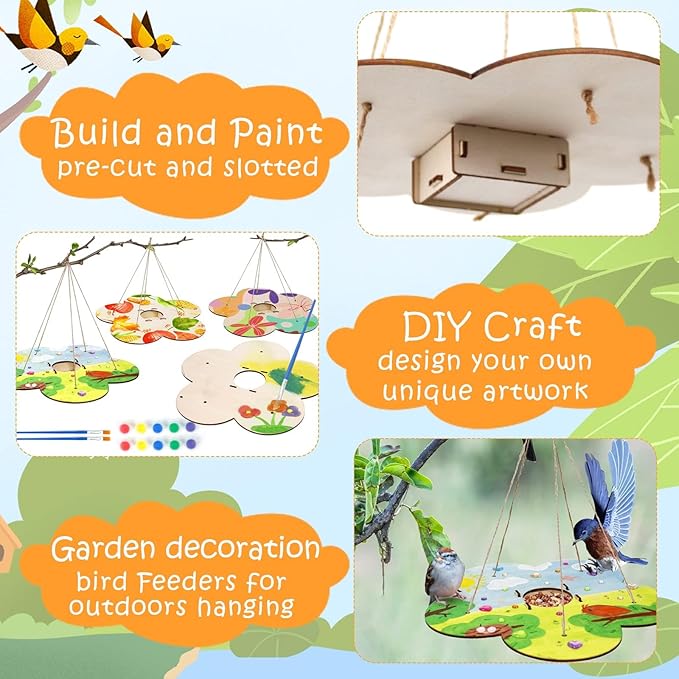 12 Pack Bird Feeder Craft Kits for Kids Ages 3-5 4-8 8-12, DIY Wooden Art Painting Outdoor Bulk Toys for Boys &amp; Girls, Easter Christmas Gifts, Party Favor Gifts for Nature Loving Children