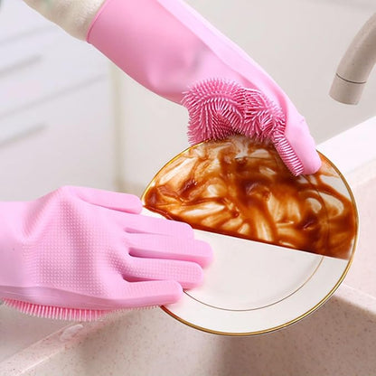 Pet Grooming Gloves，Heat-Resistant Silicone Gloves with High-Density Teeth for Enhanced Massaging and Bathing of Dogs and Cats (Pink, 1 Pair)