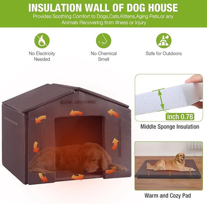 GUTINNEEN Dog House Outdoor &amp; Indoor Insulated Dog Kennel with Liner for Winter Waterproof Dog Crate for Small &amp; Medium &amp; Large Dogs,Unique All-Around Iron Frame