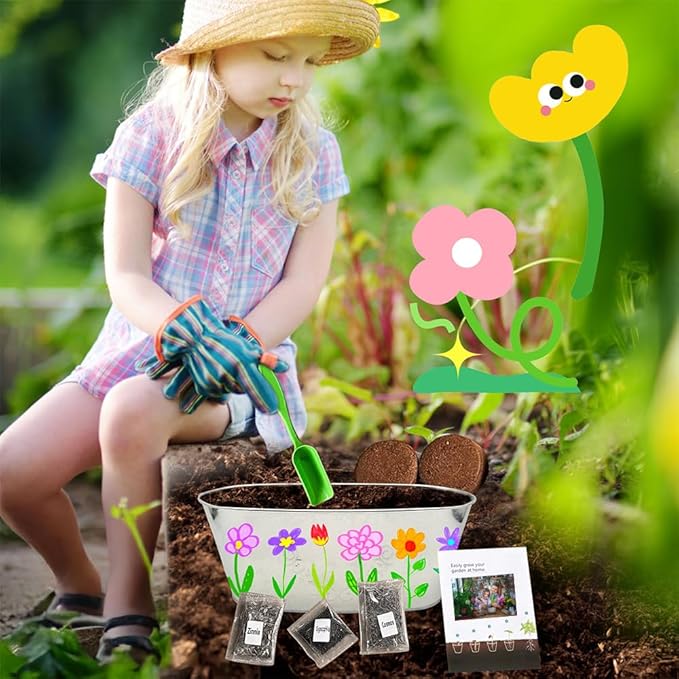 IELEK Paint &amp; Plant Growing Flower Garden Kit for Kids - Arts and Crafts Gardening Set Easter Gifts Kit for Girls &amp; Boys Ages 5, 6, 7, 8, 9, 10, 11 &amp; 12 Year Old