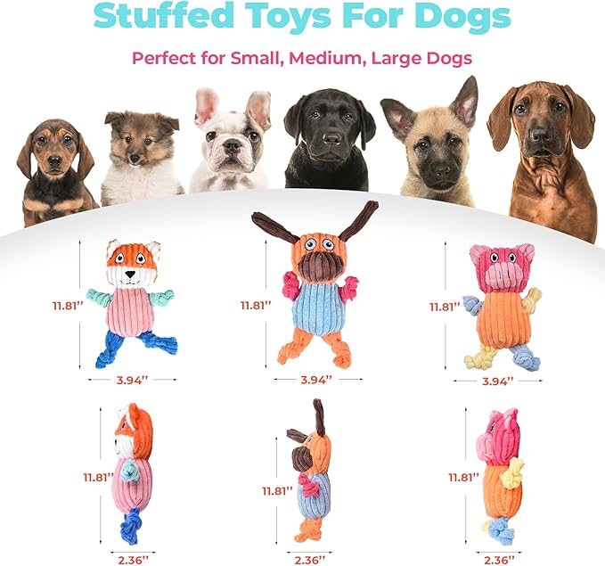 3pcs Dog Squeaky Toys, Plush Stuffed Puppy Chew Toy for Extended Play, Interactive Toys Gifts for Small Medium Large Chewer Dogs, Pet Toy Bulk to Keep Them Busy(Dog&amp;Fox&amp;Pig)
