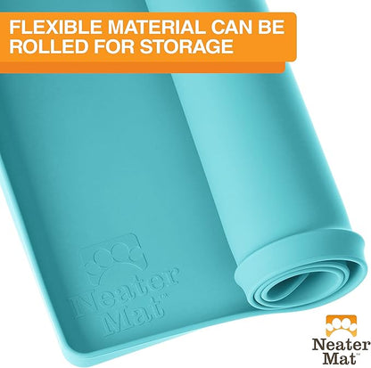 Neater Pet Brands Neater Mat Pet Mats for Food and Water, Cat &amp; Dog Bowl Mat Waterproof Silicone, Feeding Tray, Dog Food Mats for Floors, Placemat w/Raised Edge for Under Bowls, 32" x 24", Aquamarine