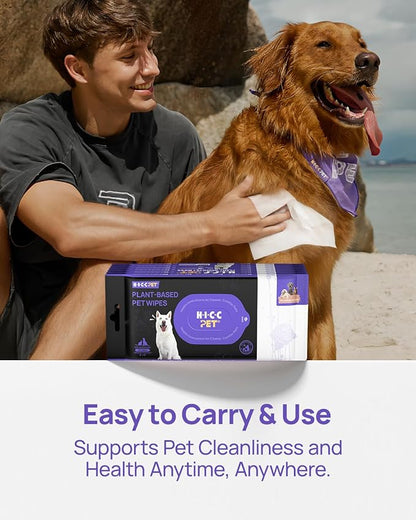 HICC PET Cleaning Deodorizing Wipes for Dogs &amp; Cats, Vet Recommended Nourishes Smoothes Fur Pet Grooming Wipes with Fermented Coconut Oil, Hypoallergenic Plant-Based Dog Wipes for Paws and Butt