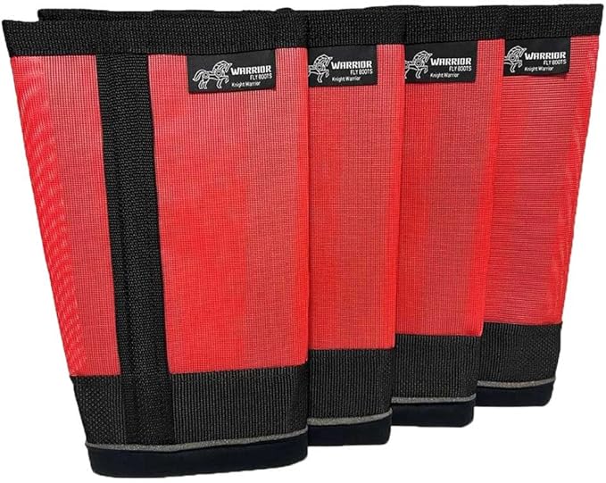 Warrior Fly Boots for Horses - Breathable Mesh Horse Boots for Fly Protection &amp; Leg Comfort - Set of 4 (Knight Warrior, Red)