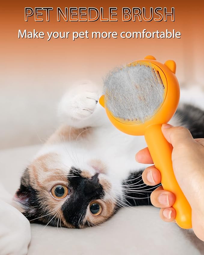 Pet Demon Brush, Cute Self Cleaning Slicker Brush for Dogs Cats Puppy Rabbit, Professional Pet Grooming Hair Removal Tool for Short &amp; Long Hair