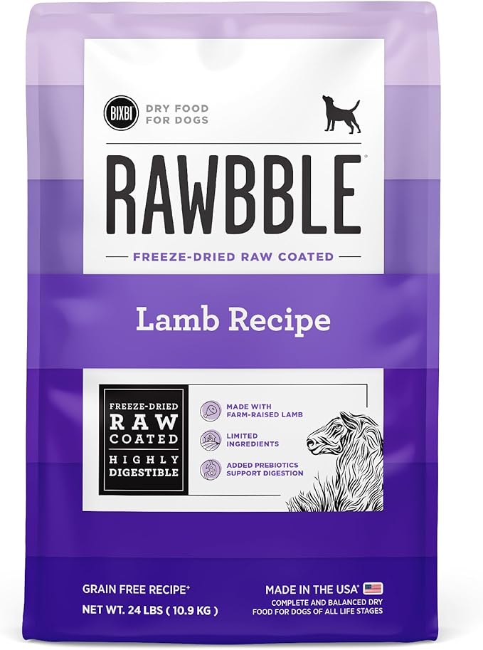 BIXBI Rawbble Dry Dog Food, Lamb, 24 lbs - USA Made with Fresh Meat - No Meat Meal &amp; No Corn, Soy or Wheat - Freeze Dried Raw Coated Dog Food - Minimally Processed for Superior Digestibility