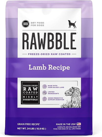 BIXBI Rawbble Dry Dog Food, Lamb, 24 lbs - USA Made with Fresh Meat - No Meat Meal &amp; No Corn, Soy or Wheat - Freeze Dried Raw Coated Dog Food - Minimally Processed for Superior Digestibility
