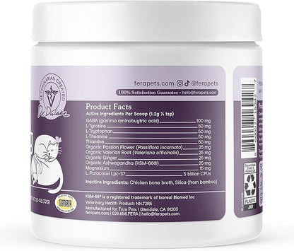 Fera Pets Calming Supplement for Dogs &amp; Cats with Probiotics, L-Theanine, and Ashwagandha - Supports Anxiety Relief - Promotes Relaxation - 60 Scoops