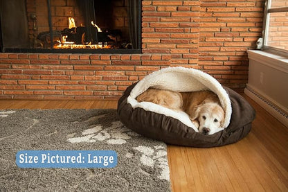 Snoozer Luxury Cozy Cave Dog Bed - Indoor Dog Bed with Cover Cave, Covered Calming Burrow for Small &amp; Medium Sized Pets with Blanket Attached, Enclosed, Washable - Large, Hot Fudge