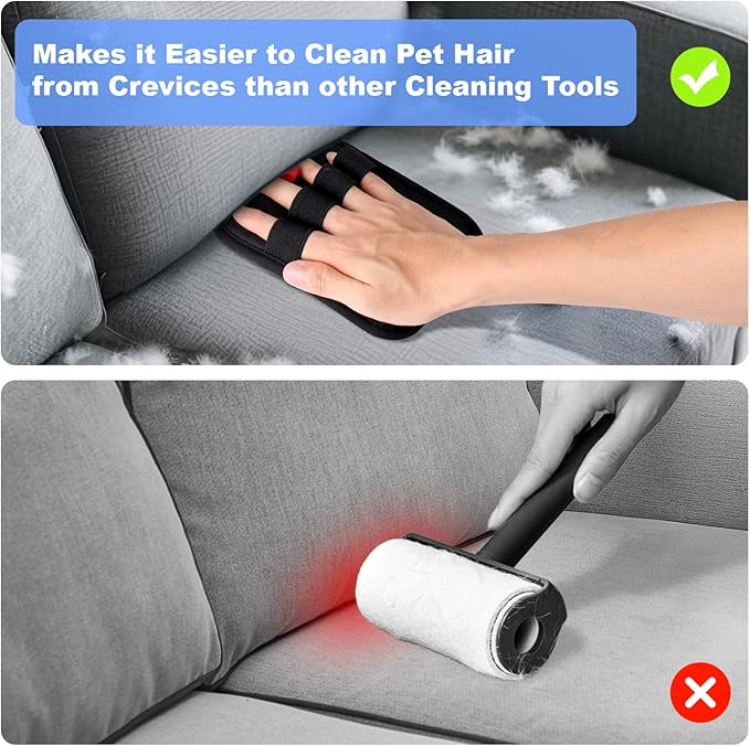 AIERSA 2Pcs Electrostatic Pet Hair Removal Glove, Electro Gloves Pet Hair, Reusable Static Pet Hair Remover Mitt, Cat &amp; Dog Hair Removal Tool for Furniture, Clothes, Carpet, Car, Couch