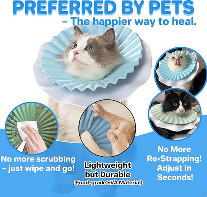 Soft Cat Cone Collar for Cats– Adjustable Lightweight Recovery E-Collar to Stop Licking, Scratching &amp; Biting After Surgery, Comfortable Wound Healing Cone Alternative (Blue, M)