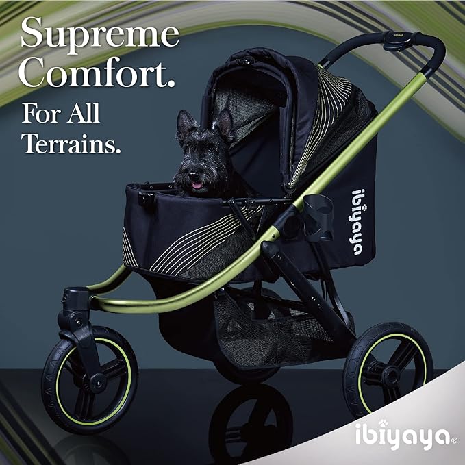 ibiyaya The Beast Pet Jogging Stroller for All Terrains, 3-Wheel Dog Carrier with Double Breaks, Zipperless Large Stroller for Running &amp; Hiking, Multiple Small Dogs, Medium Dogs, or Cats (Jet Black)
