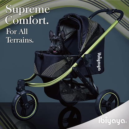 ibiyaya The Beast Pet Jogging Stroller for All Terrains, 3-Wheel Dog Carrier with Double Breaks, Zipperless Large Stroller for Running &amp; Hiking, Multiple Small Dogs, Medium Dogs, or Cats (Jet Black)