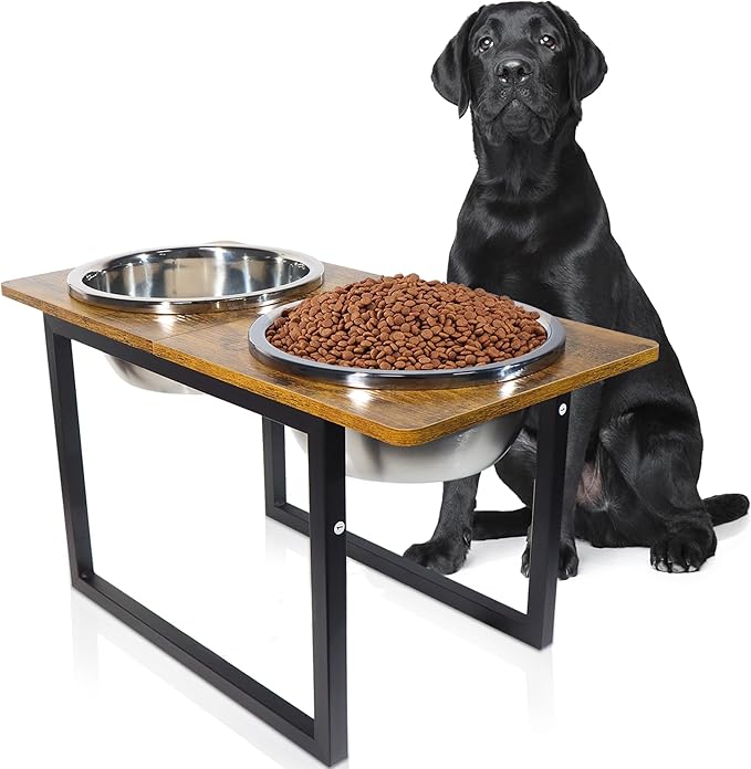 Elevated Dog Bowls for Large &amp; Extra Large Breed Dogs - Raised Dog Feeding Station with Two Stainless Steel Bowls - Helps to Reduce Strain on Dog’s Neck &amp; Joints - 3500 ML Capacity