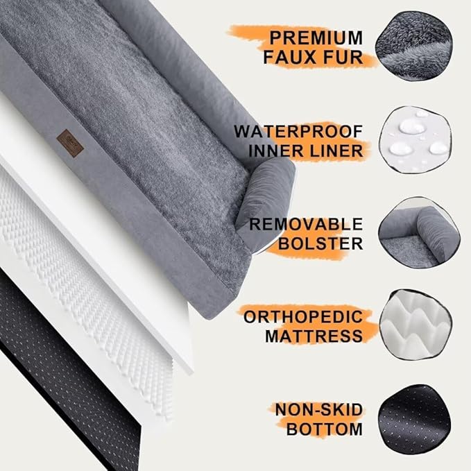 Dog Bed Medium Size Dog-Orthopedic Waterproof Bed for Dogs,Foam Couch Sofa with Washable Removable Cover &amp; Non-Slip Bottom-Grey