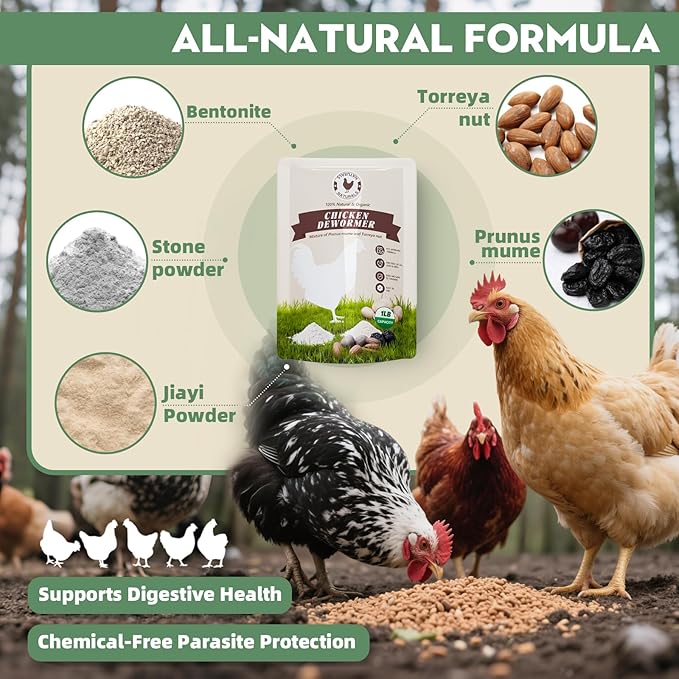 Chicken Dewormer Powder, All-Natural Health Formula, 1LB Pouch,Safe for Eggs, Effective for All Ages &amp; Sizes, Chicken Wormer, Poultry Medicine Supplies (1, Pounds)