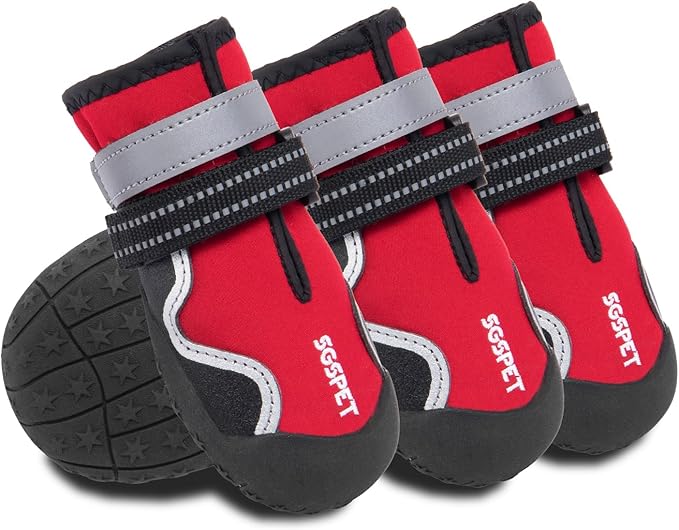 Dog Shoes Winter Snow Boots for Large Size Medium Dogs Reflective Anti-Slip Paw Protectors for Rain Booties Hot Pavement Hardwood Floors Running Water-Resistant Dog Shoes(Red, 2
