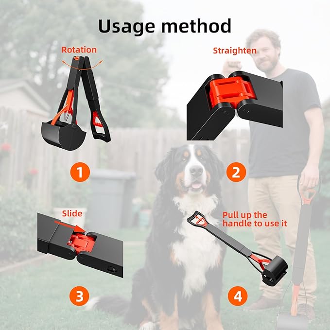 2 Pack 32 Inch Foldable Dog Pooper Scooper,Dog Poop Pick Up Tool for Large&amp;Small Dogs,Sturdy &amp; Light Weight,Easy to Carry and Clean