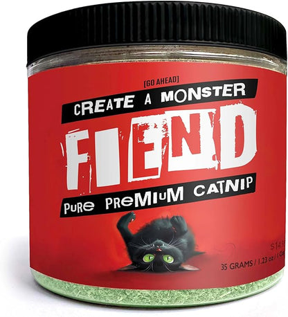 Fiend Catnip Safety-Cut 100% Pure Potent Fine Cat Nip for Cats &amp; Kittens – Ultra Potent, North American – 1 Cup (34.5g) Canister – Go Ahead, Create a Monster!