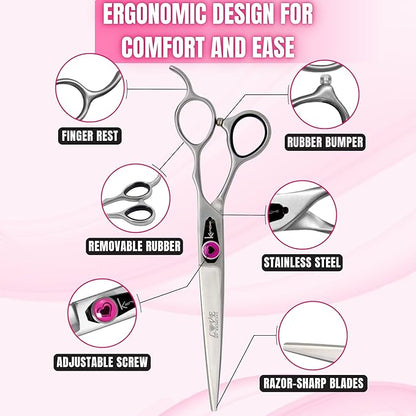 Kenchii Love Dog Grooming Scissors, 7 Inch Straight Shears, Dog Scissors for Grooming, Professional Pet Grooming Scissors, Ergonomic &amp; Comfortable