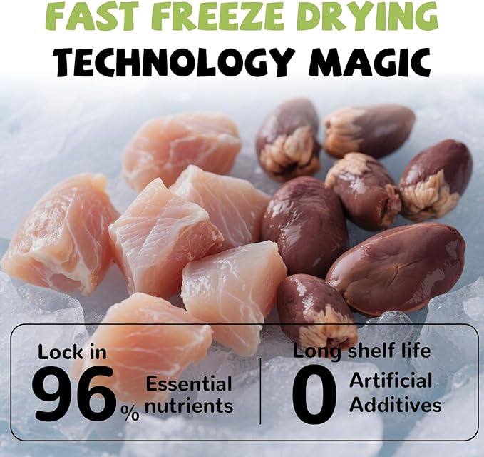 Freeze Dried Dog Treats,Chicken Breast&amp;Organs Recipe Raw Dog Food Topper, High Protein Freeze-Dried Food for Cats, Rawhide Free, Gluten&amp;Grain Free, 5.3oz