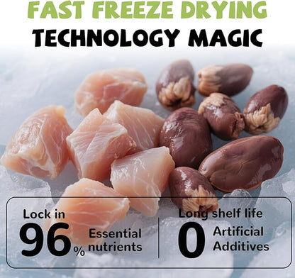 Freeze Dried Dog Treats,Chicken Breast&amp;Organs Recipe Raw Dog Food Topper, High Protein Freeze-Dried Food for Cats, Rawhide Free, Gluten&amp;Grain Free, 5.3oz