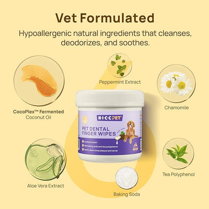 HICC PET Teeth Cleaning Wipes for Dogs &amp; Cats, Vet-Recommended Remove Bad Breath &amp; Plaque &amp; Tartar Buildup Dog Finger Toothbrush Wipes, No-Rinse Dog Tooth Brushing Kit Gentle Cleansing &amp; Gum Care