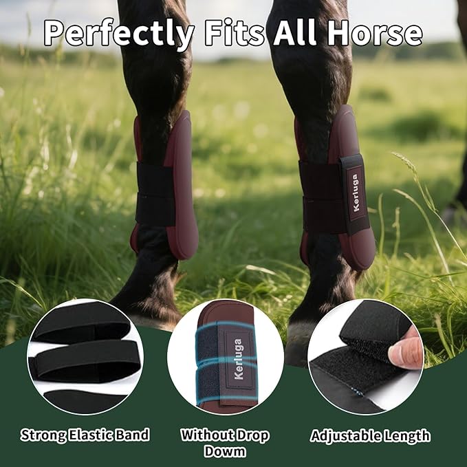 Horse Tendon Boots Set of 4 Open Front &amp; Fetlock Boot for Horses Professional Sport Protection Impact-Absorbing Equine Leg Support for Jumping, Riding, Training (Wine Red, Full)