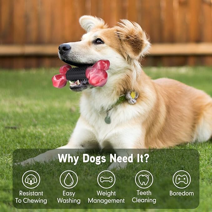 Apasiri Tough Dog Toys for Aggressive Chewers Large Breed, Dog Chew Bone with Bacon Flavor, Nylon &amp; Rubber Chew Toy for Medium Large Dogs