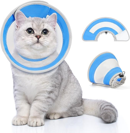 Breathable Air Mesh Cat Cone Collar Soft to Stop Licking, Adjustable, Foldable Lightweight Kitten Cones After Surgery Recovery for Cats &amp; Kittens (Light Blue,L)