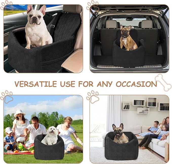 Dog Car Seat for Small/Medium Dogs - Dog Booster Seat with Safety Straps &amp; Non-Slip Base, Travel Pet Car Seat with Storage Pockets, Washable &amp; Removable, Suitable for Dogs Under 35 lbs (Black)