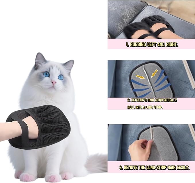 2Pcs Pet Hair Remover Gloves for Cats &amp; Dogs, Electrostatic Pet Hair Removal Glove Brush, Upgraded Reusable Animal Fur Removal Tool, Pet Grooming Gloves for Clothing, Couch, Carpet, Car Seatd