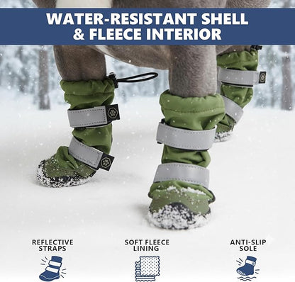 Spark Paws Dog Shoes, Waterproof Dog Boots for Medium to Large Dogs, Non Slip, Breathable Dog Booties and Paw Protectors - 4PCS Doggie Hiking Boots with Reflective Straps - Green, Size 1