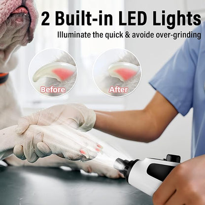 Casfuy Smart 6-Speed Dog Nail Grinder - 50% More Power Pet Nail Grinder with 2 LED Lights Quiet Rechargeable Electric Dog Nail Trimmers File Toenail Grinder for Large Medium Small Dogs &amp; Cats (White)