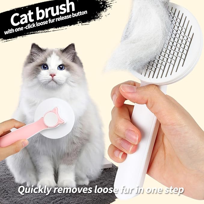 2PCS Pet Grooming Kit, Cat Brushes &amp; Cat Nail Clipper, Cat Grooming Brush for Sedding and Grooming Fur (Pink）