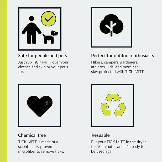 Green Tick Removal Glove: Gently Remove Ticks from Humans &amp; Pets - Chemical-Free, Durable, Portable, Easy to Use Tick Management Tool for Outdoor Adventures &amp; Everyday Use