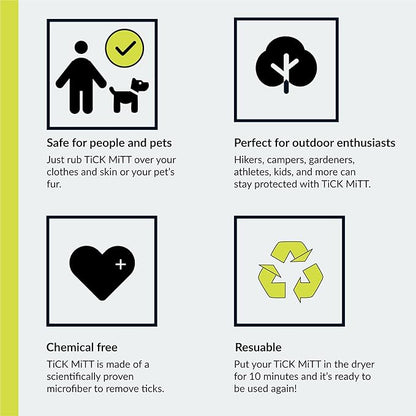 Green Tick Removal Glove: Gently Remove Ticks from Humans &amp; Pets - Chemical-Free, Durable, Portable, Easy to Use Tick Management Tool for Outdoor Adventures &amp; Everyday Use