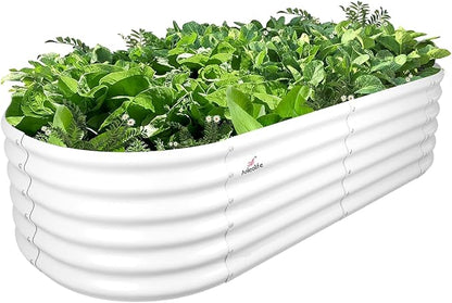 A ANLEOLIFE 6X2X1.5 ft Galvanized Raised Garden Beds Outdoor, Oval Round Metal Planter Box for Planting Vegetables Flowers Herb, Anti-Rust &amp; Easy-Setup, Antique White