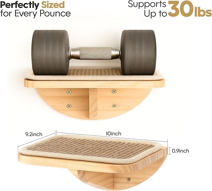 Cat Wall Shelves with Sisal Pads, 4-Piece Wooden Cats Furniture Set with Cat Window Perch, Flat Shelf &amp; Sisal-Clad Steps for Climbing and Scratching