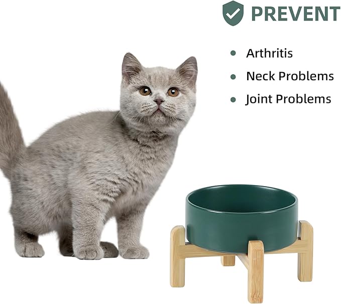 Ceramic Raised Dog and Cat Bowl Set, 2 Heights Elevated Stand, Food and Water Bowl for Small Breed Dogs, Cats, Kitty, Weighted Dog Dishes, Pet Bowls(5.1&